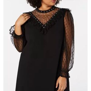 Betsey Johnson NWT Black Occasion Dress with Sheer Swiss Dot and Rhinestones 18